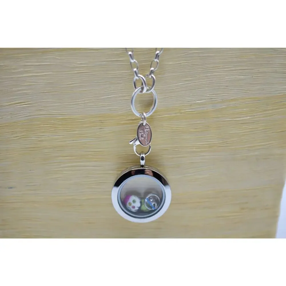Origami Owl Necklace Case Charm Holder Pendant Cupcake Swim Baseball Signed BinE